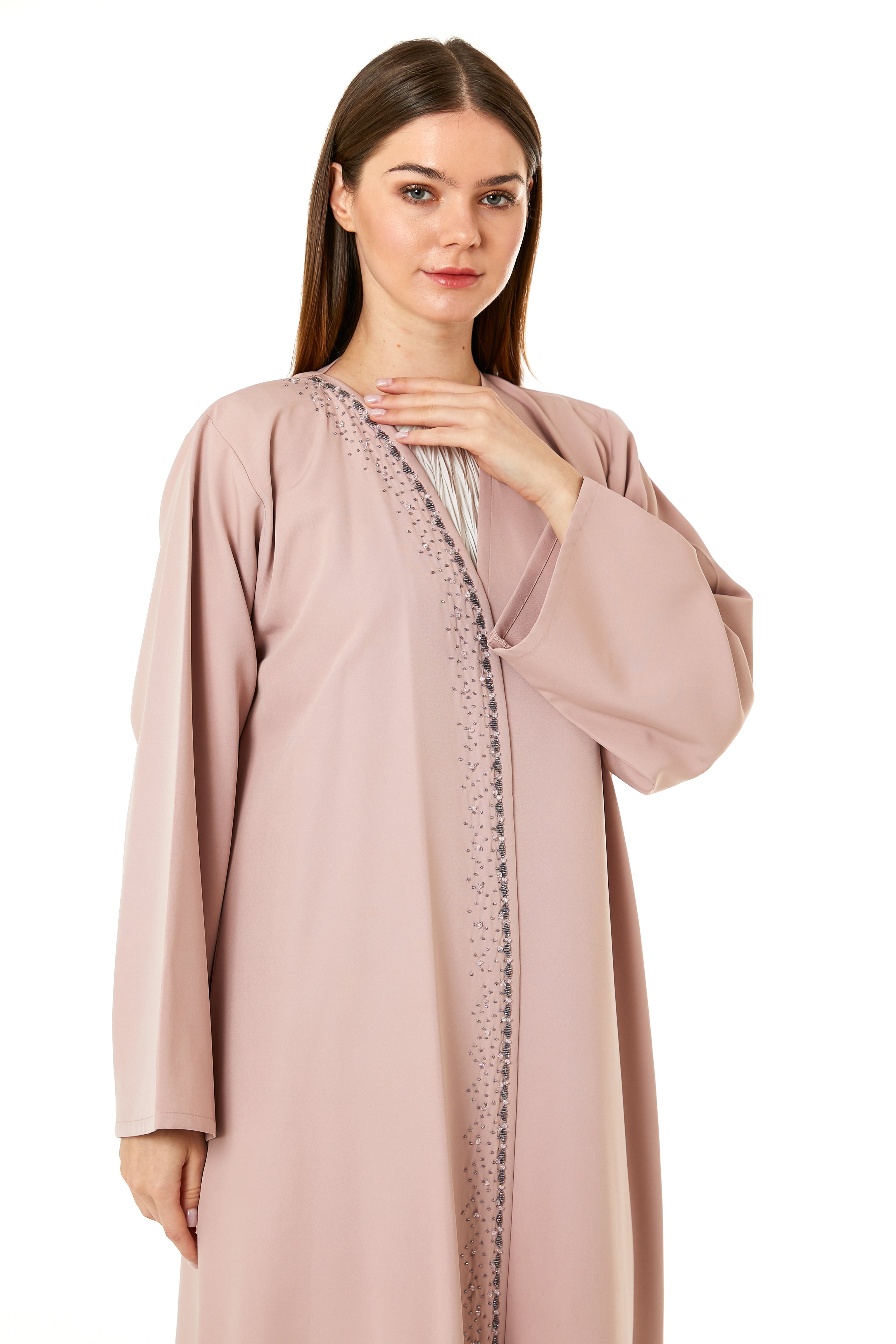 Pink Korean Nida Hand Embellished Abaya
