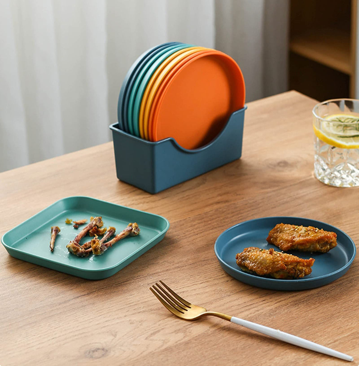 6pcs Appetizer Plates Dessert Plates Salad Fruit Household Dinnerware With Storage Rack