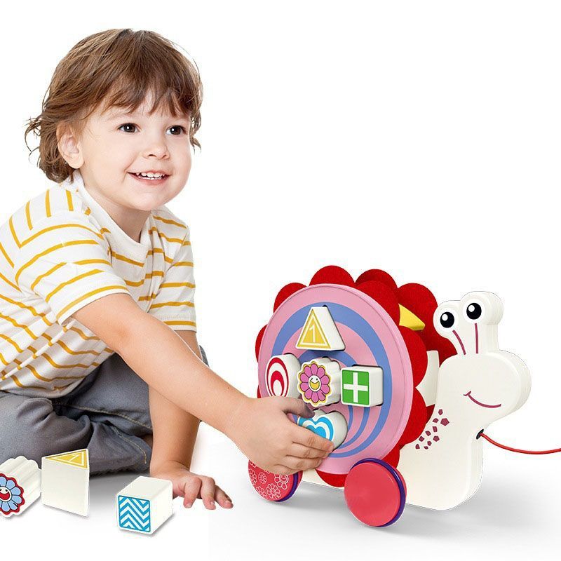 Pull Along Toy Wooden Puzzle Walking Snail Shape Sorter Toddler Educational Toys