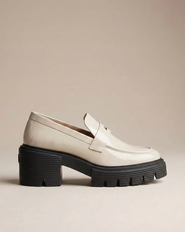 Stuart Weitzman SOHO Lug Sole Loafer – Cream Patent Leather