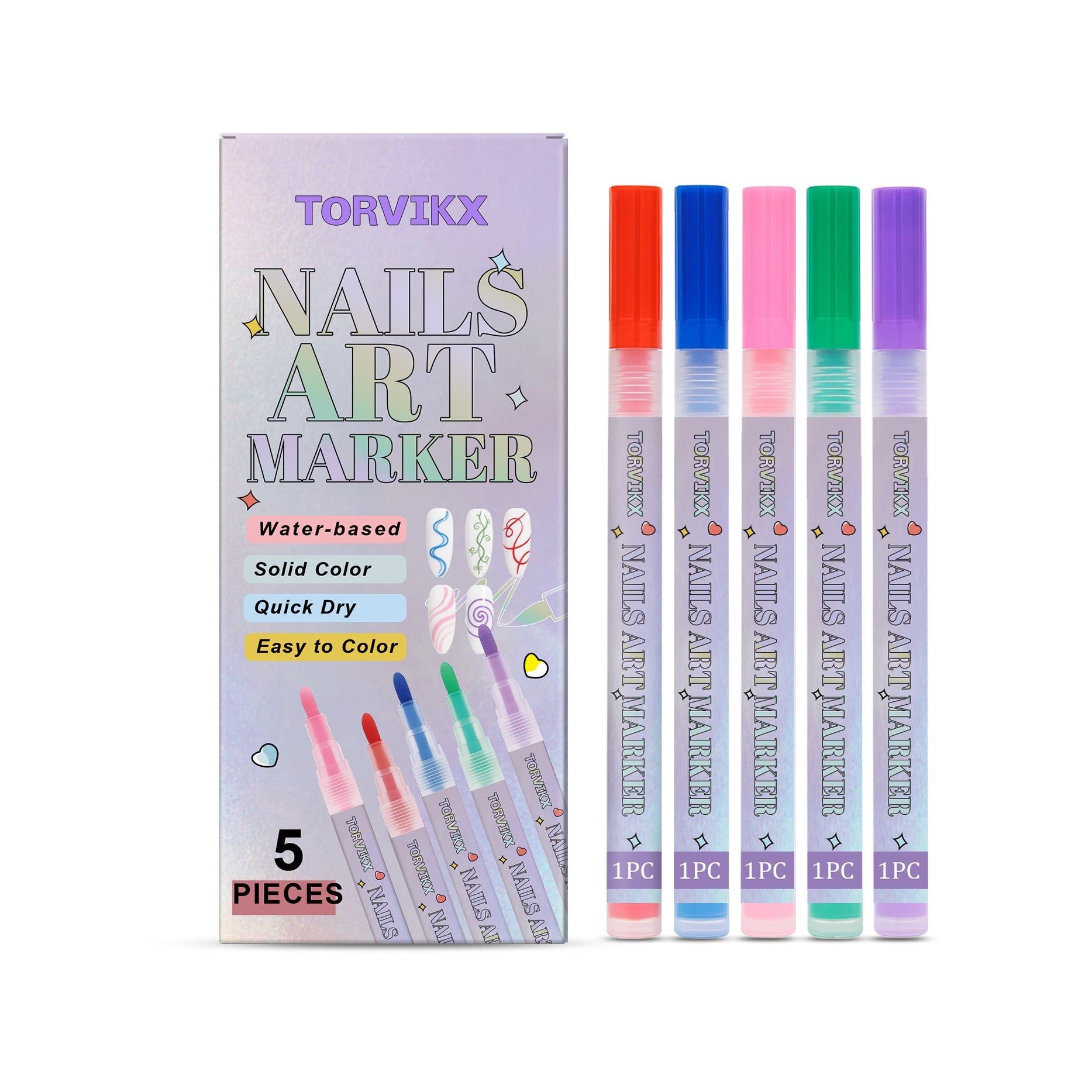 Bright Nail Art Graffiti Pen, Waterproof, Easy DIY Manicure, Vibrant Colors ,5pieces