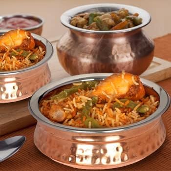 Copper Steel Serving Bowl Set of 4 Indian Handi Tureen 15 cm