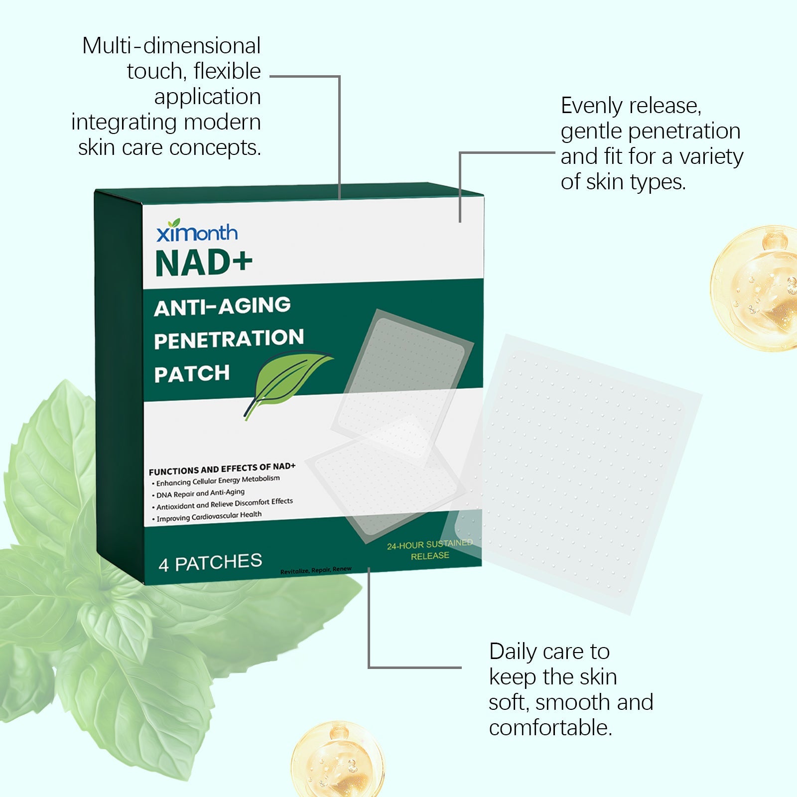 Body Care Patches, Anti-Aging, Skin Nourishing, Portable, Easy to Use ,4 patches