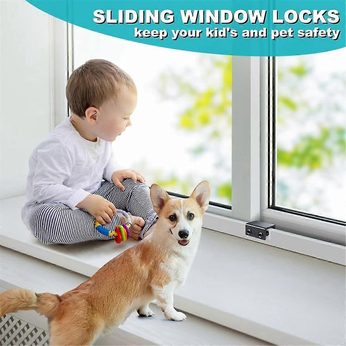 Sliding Window Locks (4 Pack), Security Window Locks With Keys, Adjustable Aluminum Sliding Window