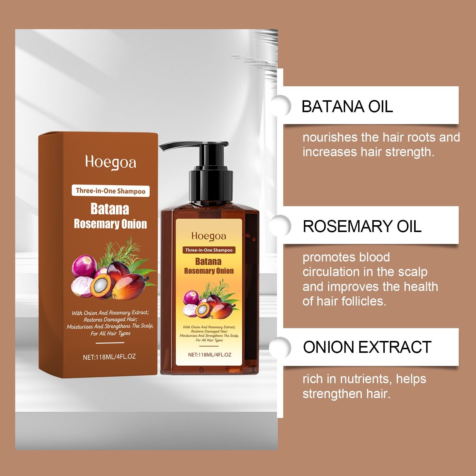 3-in-1 Nourishing Hair Shampoo, Hair Care, Anti-Hair Loss, Scalp & Moisturizing ,118ml