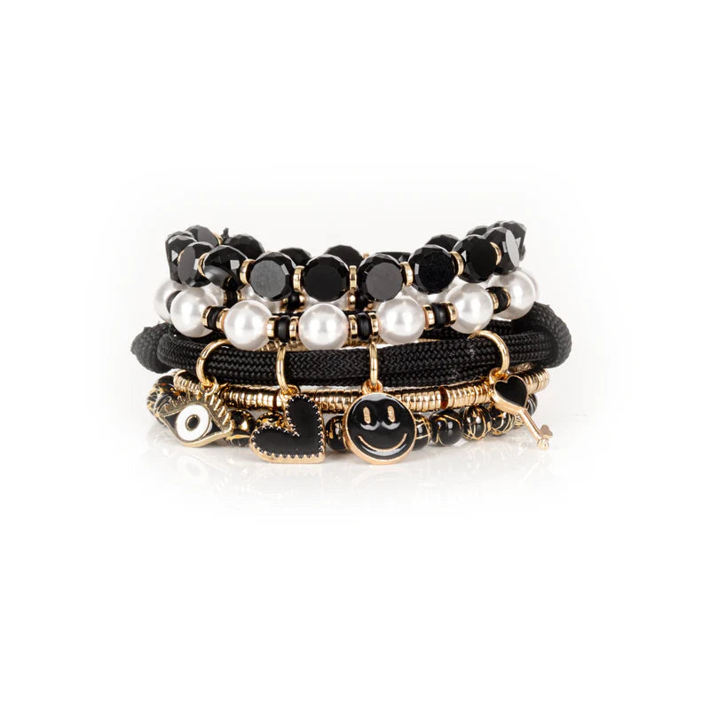 The Dark Black Pearl Charm Stack Bracelet