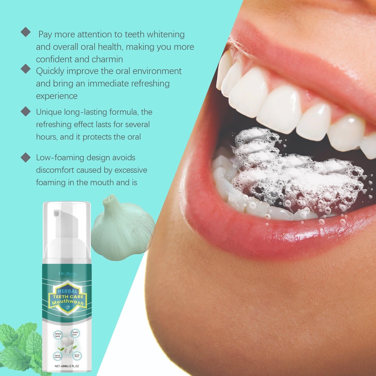 Brighten Your Smile with Clean Teeth Mousse, Fresh Breath, Gentle & Effective ,60ml