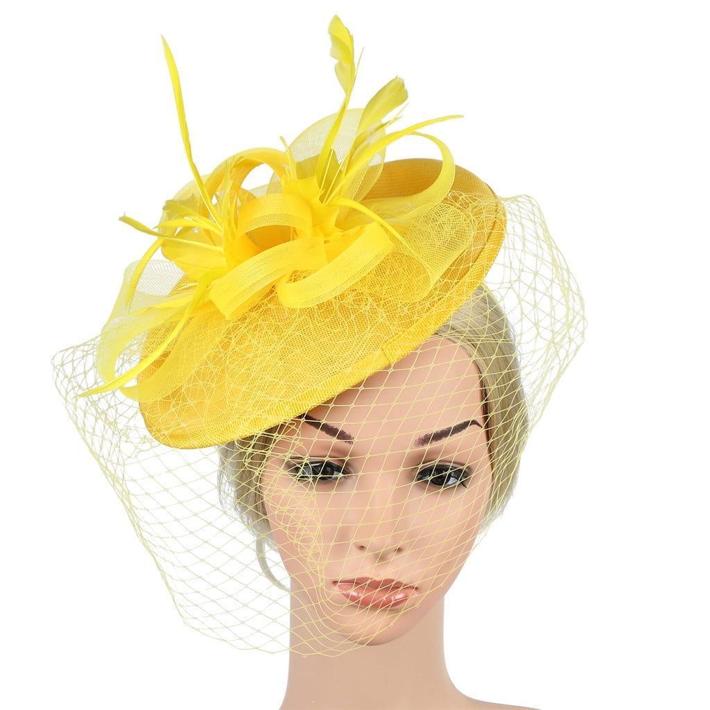 Women Elegant Hat Strap Flower Feather Party Hat Hair Clip Headband Accessory