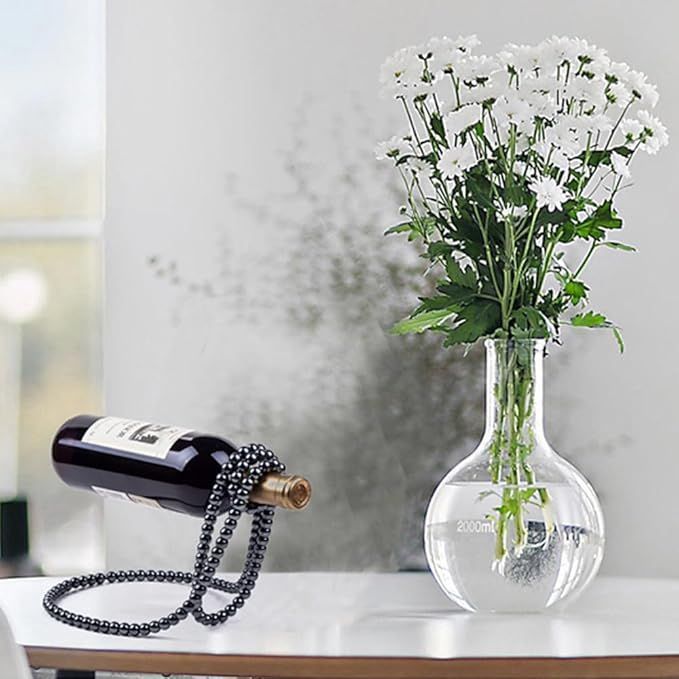 Pearl Necklace Shaped Floating Wine Bottle Holder Creative Metal Chain Wine Rack