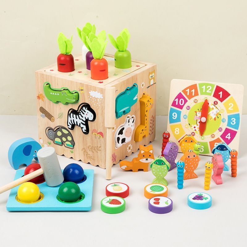 Wooden Montessori Toys Shape Sorter Wooden Puzzle Shape Matching Toys Toddlers Gift