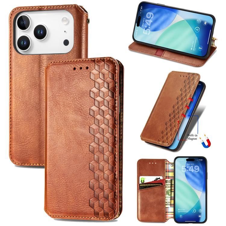 For iPhone 18 Pro Max / iPhone 17 Pro Max Cubic Grid Pressed Magnetic Leather Phone Case