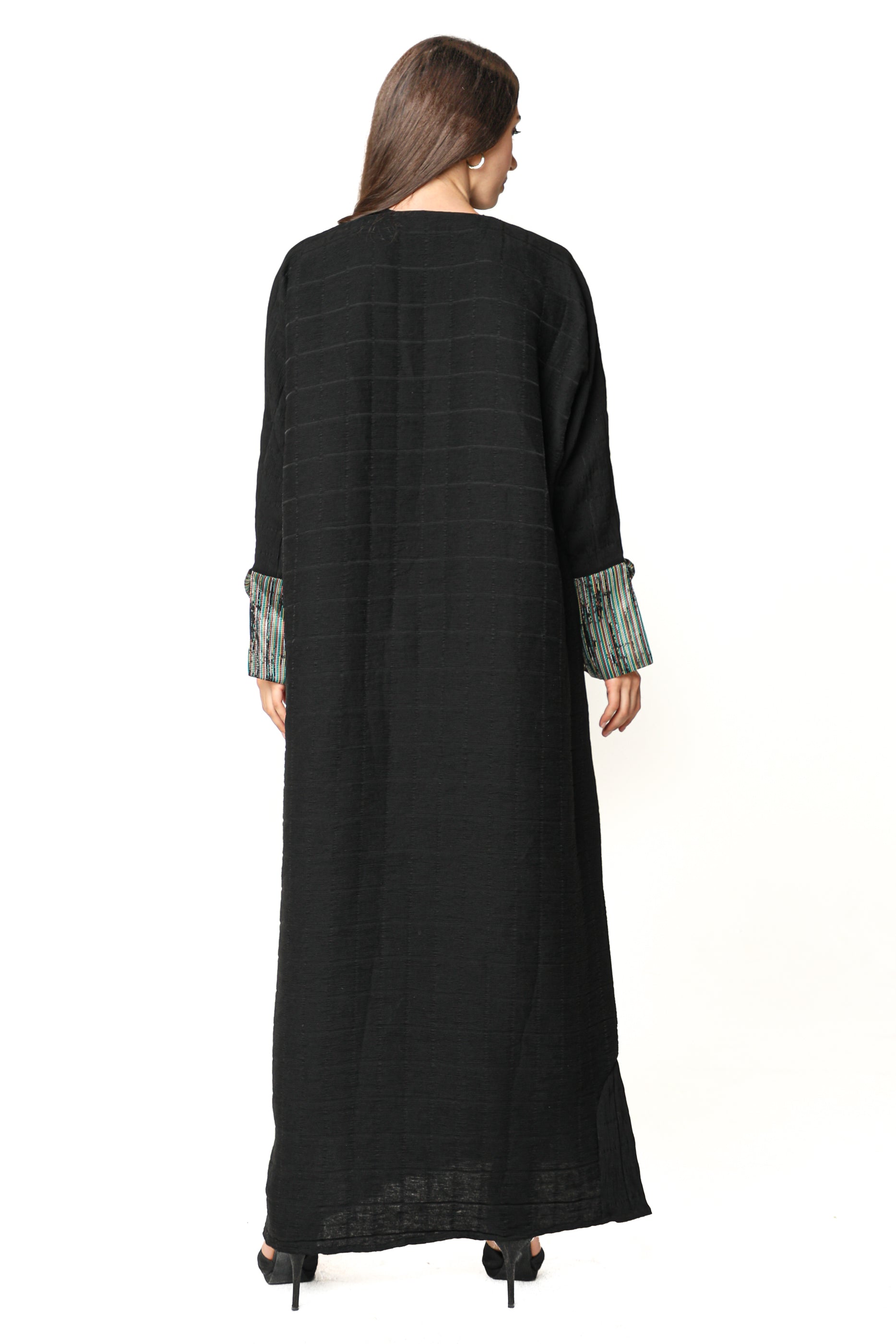 MOiSTREET Black Pleated Fabric Abaya with Colorful Cuffs