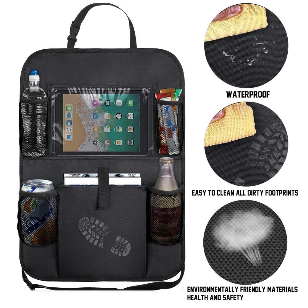 2pcs Car Seat Back Organizer Protector Kids Kick Mat Storage Bag With Tablet Holder
