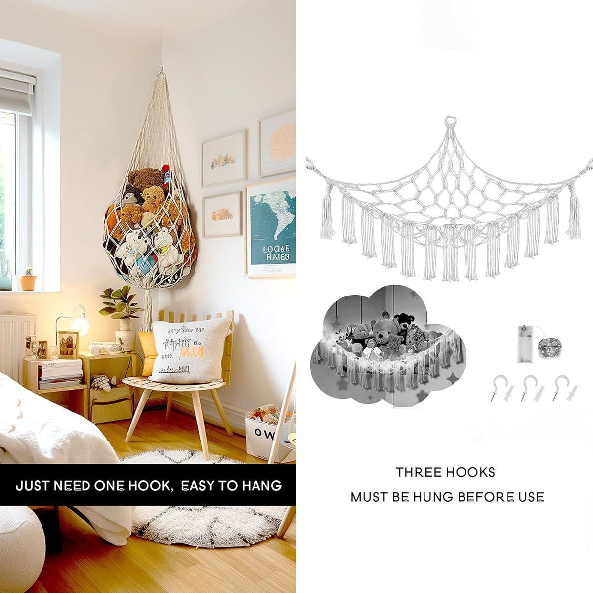 Stuffed Animal Storage Organizers Toy Hammock Corner Hanging Net Bedroom Decor
