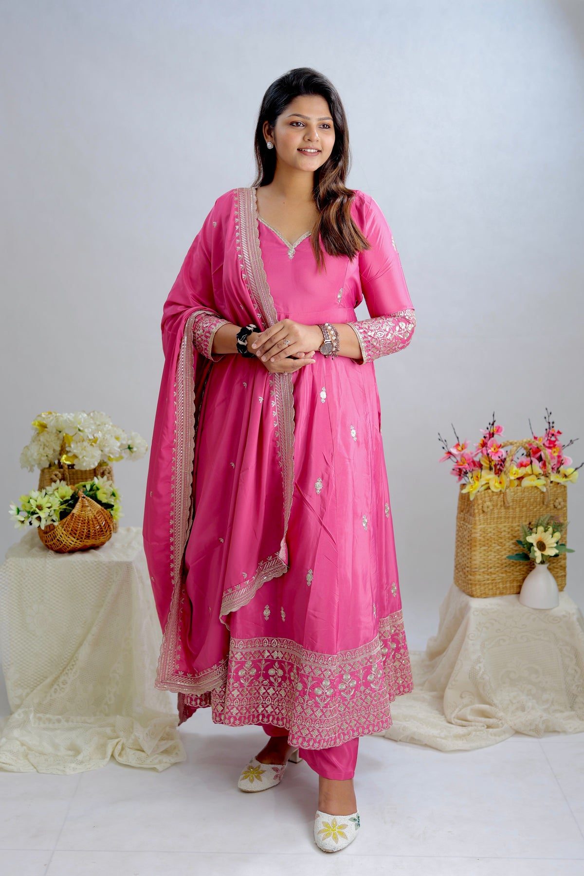 Fab Zone Designer Gown -Pent And Dupatta With Embroidery Sequence Work For Women