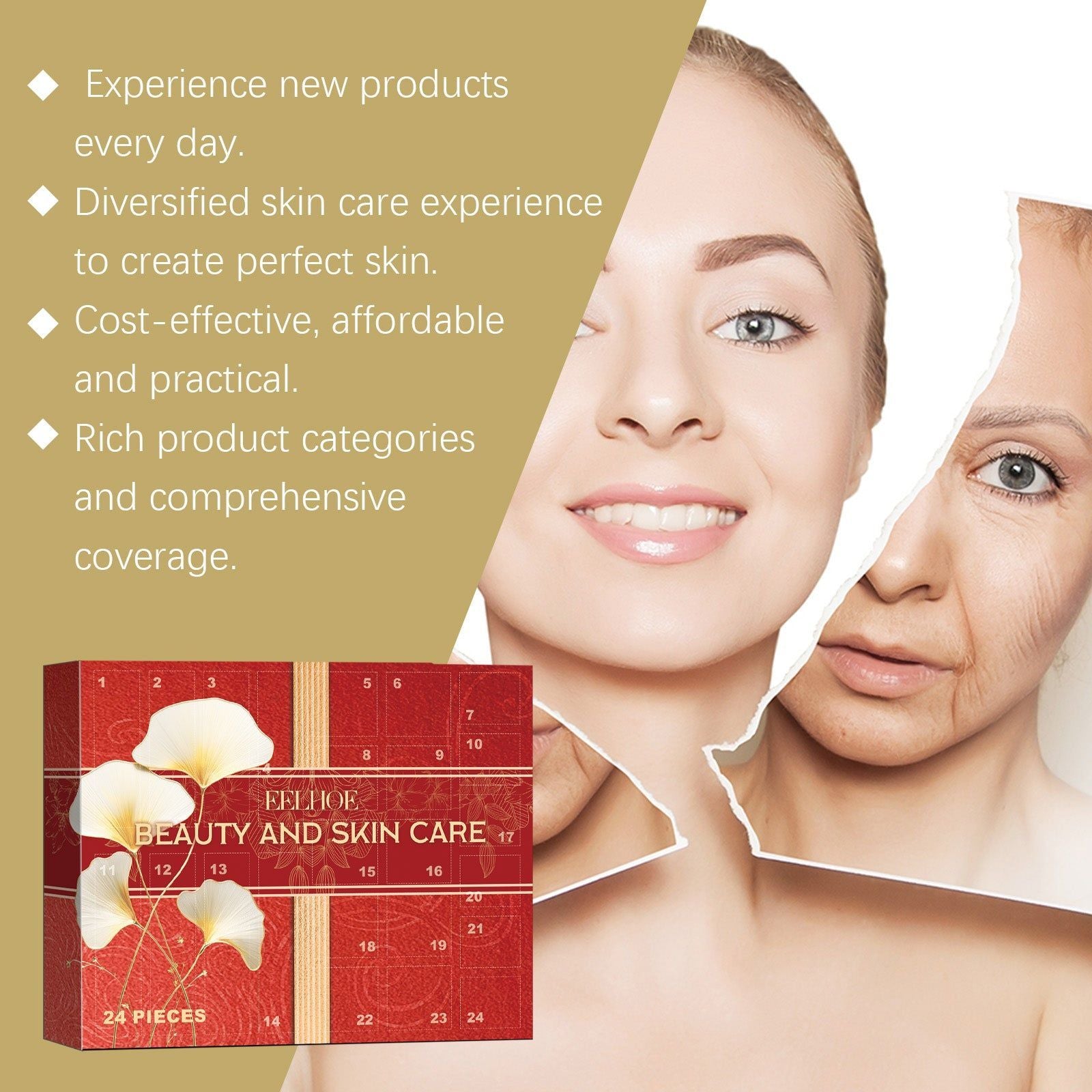 مجموعة العناية بالبشرة «24 Cells Beauty»، ترطيب، تنعيم، مقاومة الشيخوخة، هدية عيد الميلاد، 24 نوعًا من
