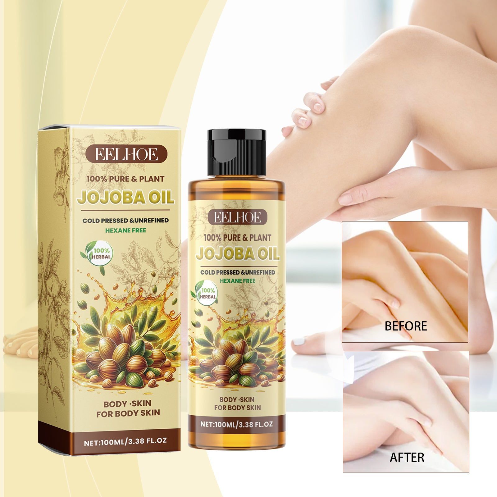 Hydrating Jojoba Oil for Body Care, Nourishing Moisturizer, Skin Brightening, Softening, Natural Skincare ,100ml