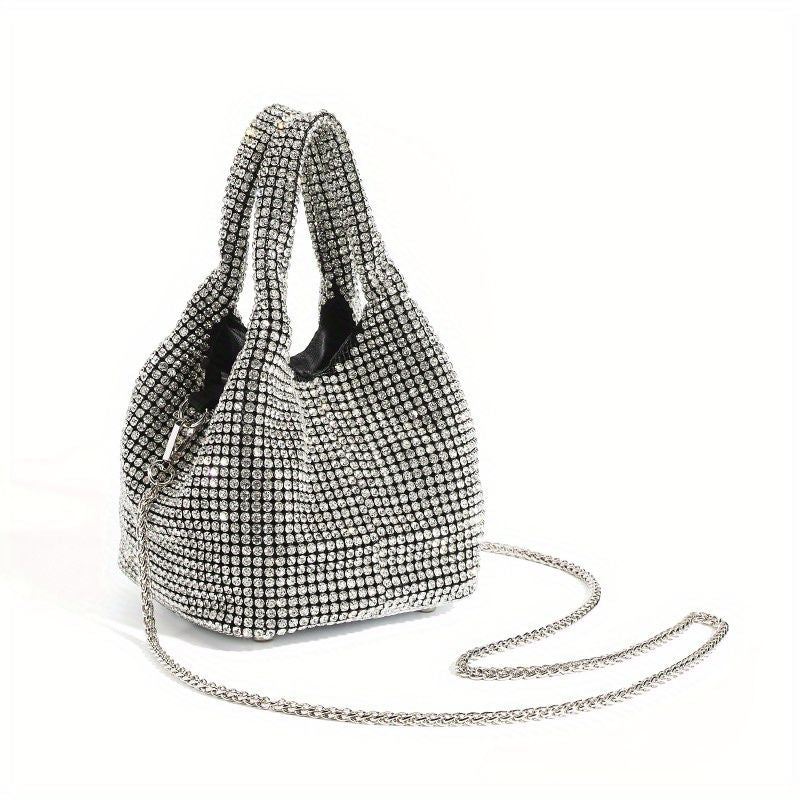 Women Rhinestones Bag Elegant Evening Handbag Clutch Bucket Bag  for Party Prom