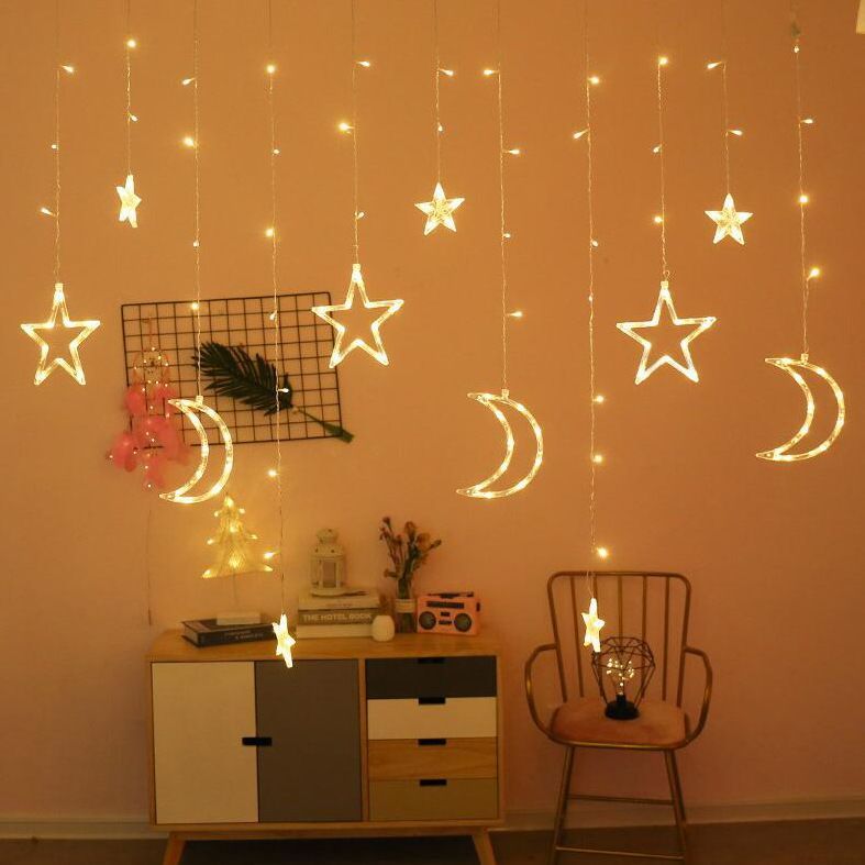 Curtain String Light Star Moon LED String Lamp For Bedroom Indoor Outdoor Holiday Decor