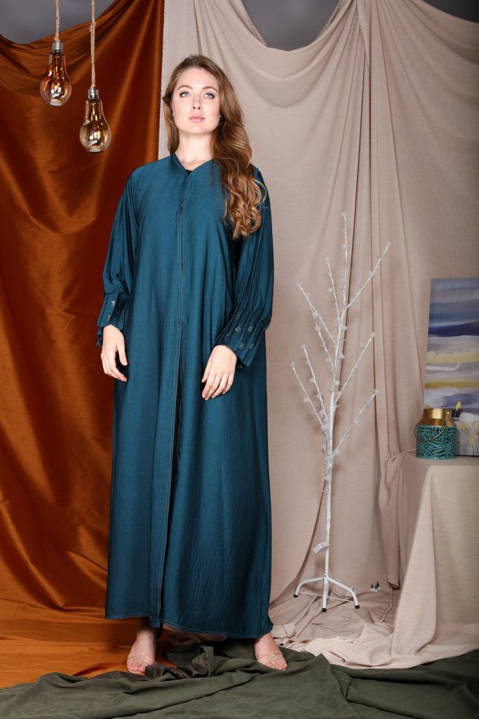 MOiSTREET Teal Pleated Sleeves Abaya