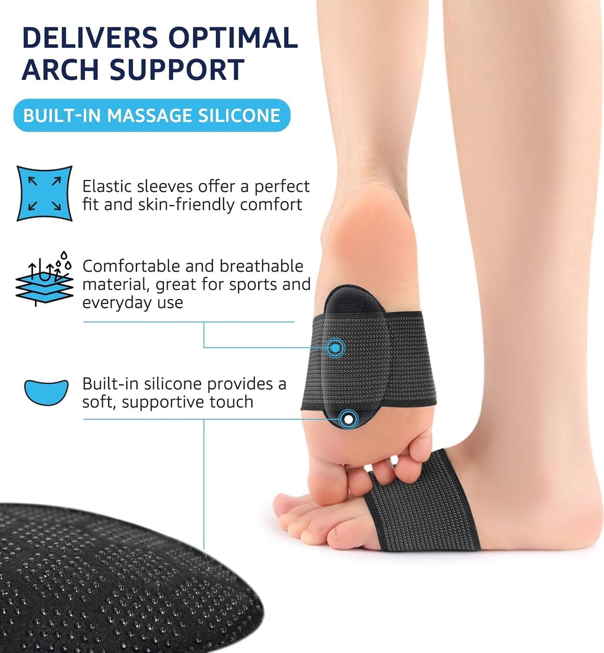4 Pack Arch Support Cushions Elastic Foot Arch Brace with Silicone Pad for Plantar Fasciitis Relief