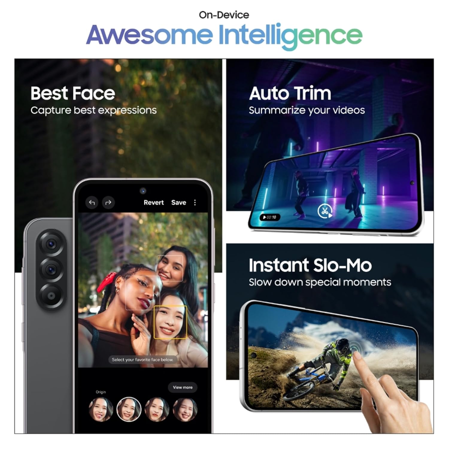 هاتف ذكي Samsung Galaxy A56 5G بنظام Android باللون الرمادي الداكن، ذاكرة وصول عشوائي (RAM) سعة 8 جيجابايت، كاميرا مزودة بتقنية الذكاء الاصطناعي، شاشة AMOLED