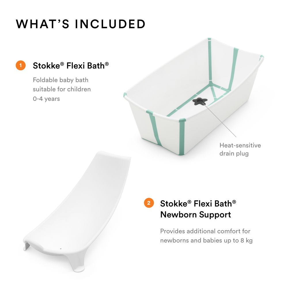 Stokke®-Flexi Bath + Newborn Support Bundle White Aqua