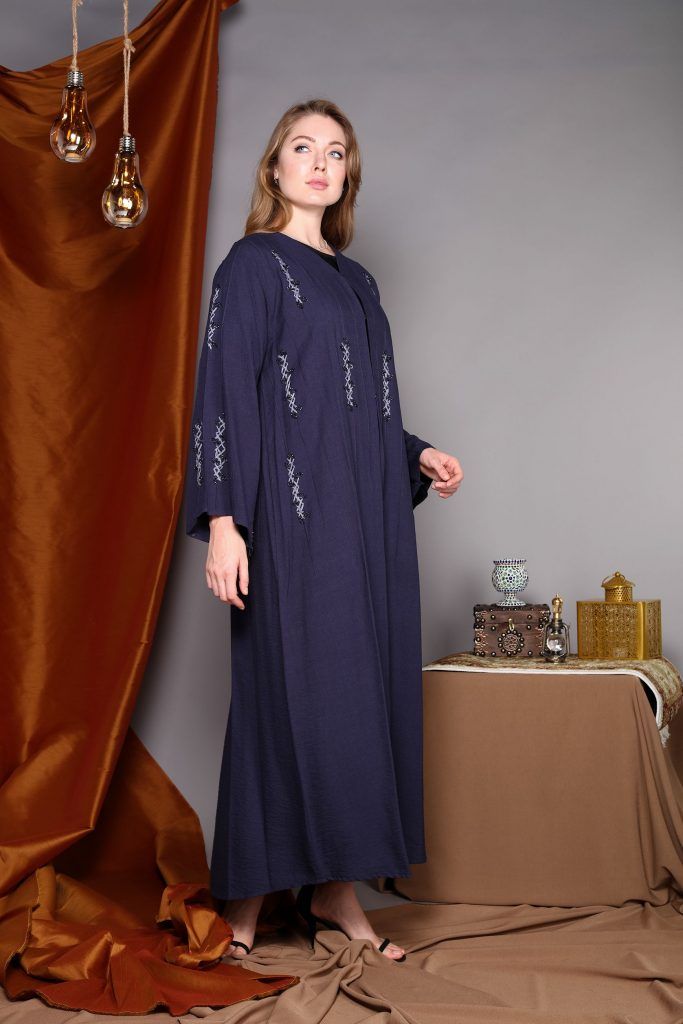 MOiSTREET Full Sleeves Blue Embroidery Abaya