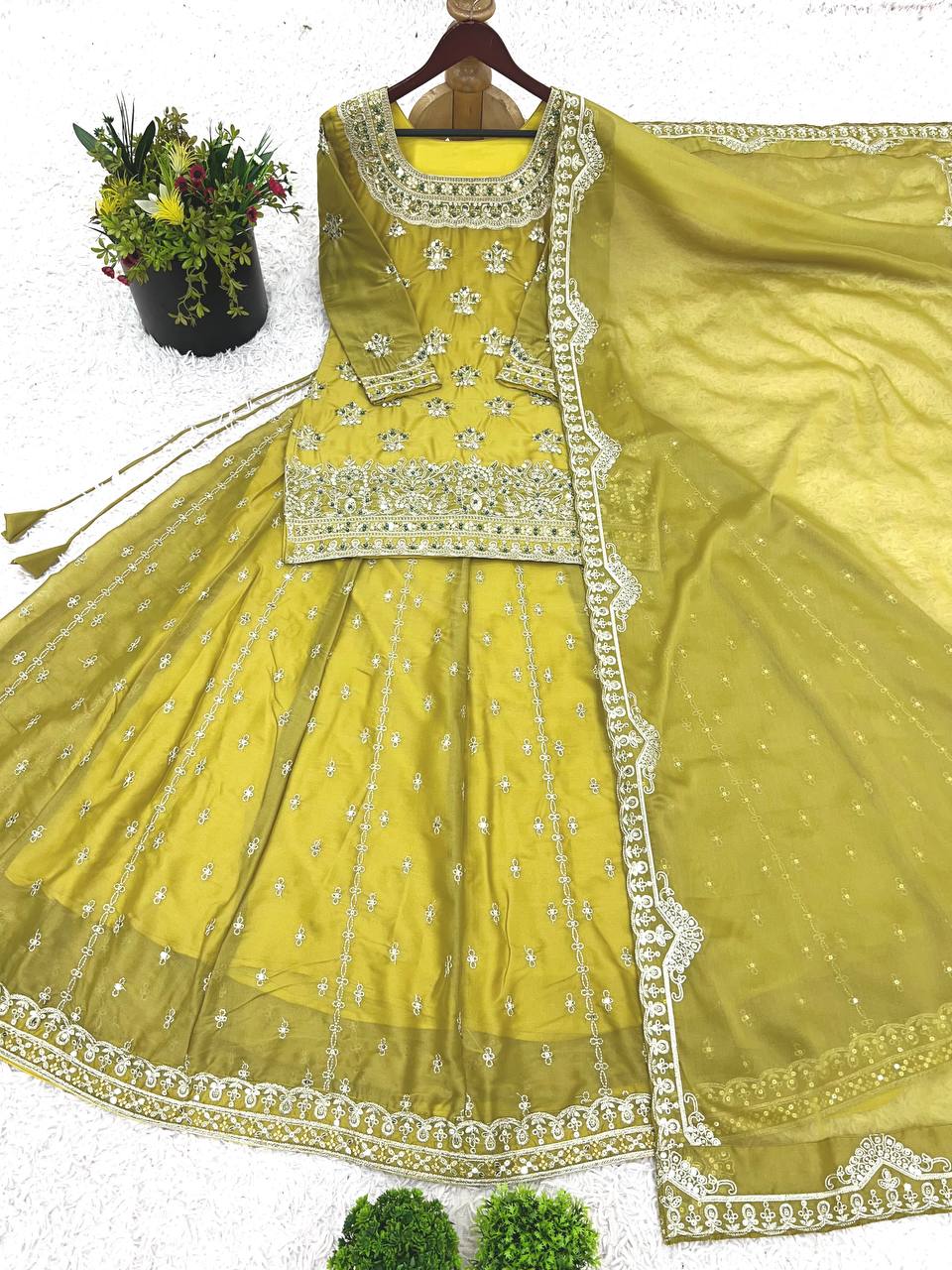 Party Wear Top Bottom And Dupatta With Embroidery Sequence Work