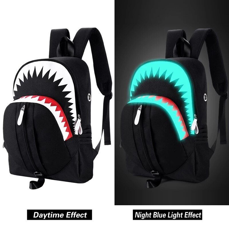 Luminous Backpack Shark Laptop Backpack Usb Charging School Bag Waterproof Travel Bag