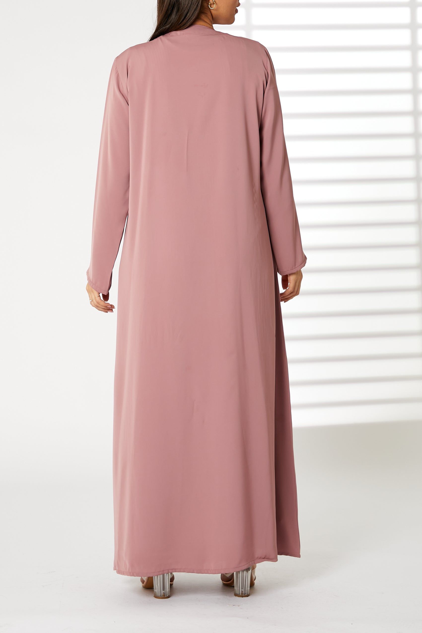 MOiSTREET Pink Nida Embroidered Open Abaya