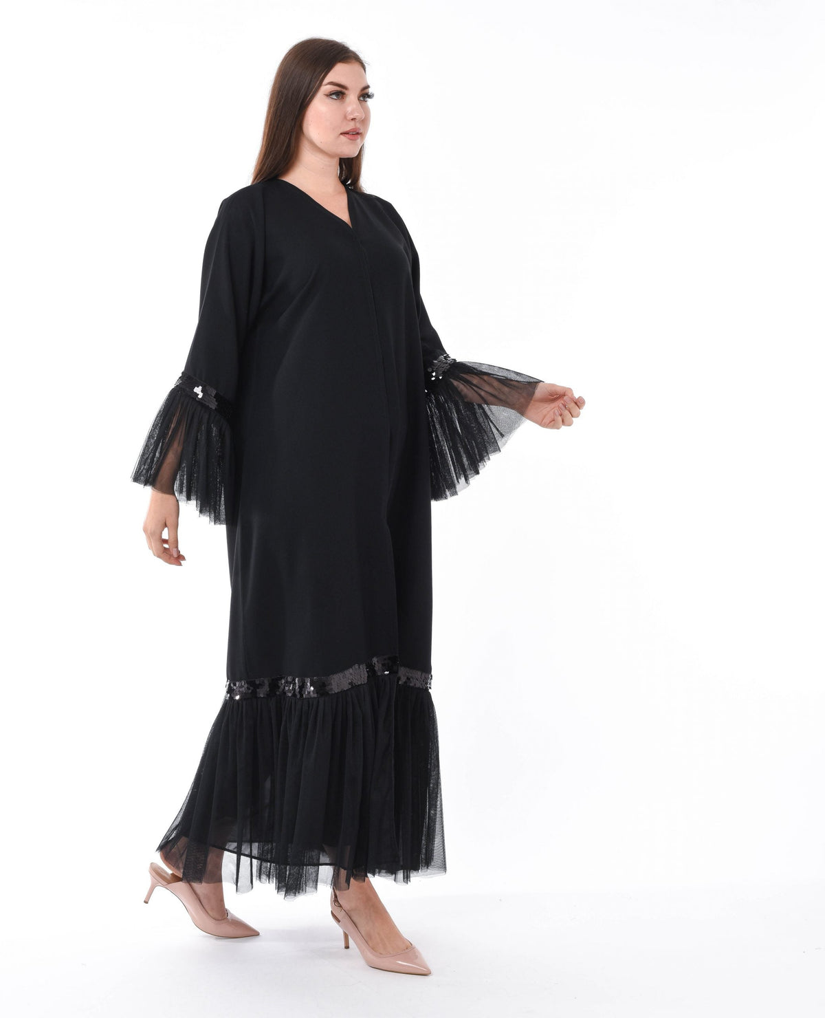 MOiSTREET Black Abaya with Mesh Hem
