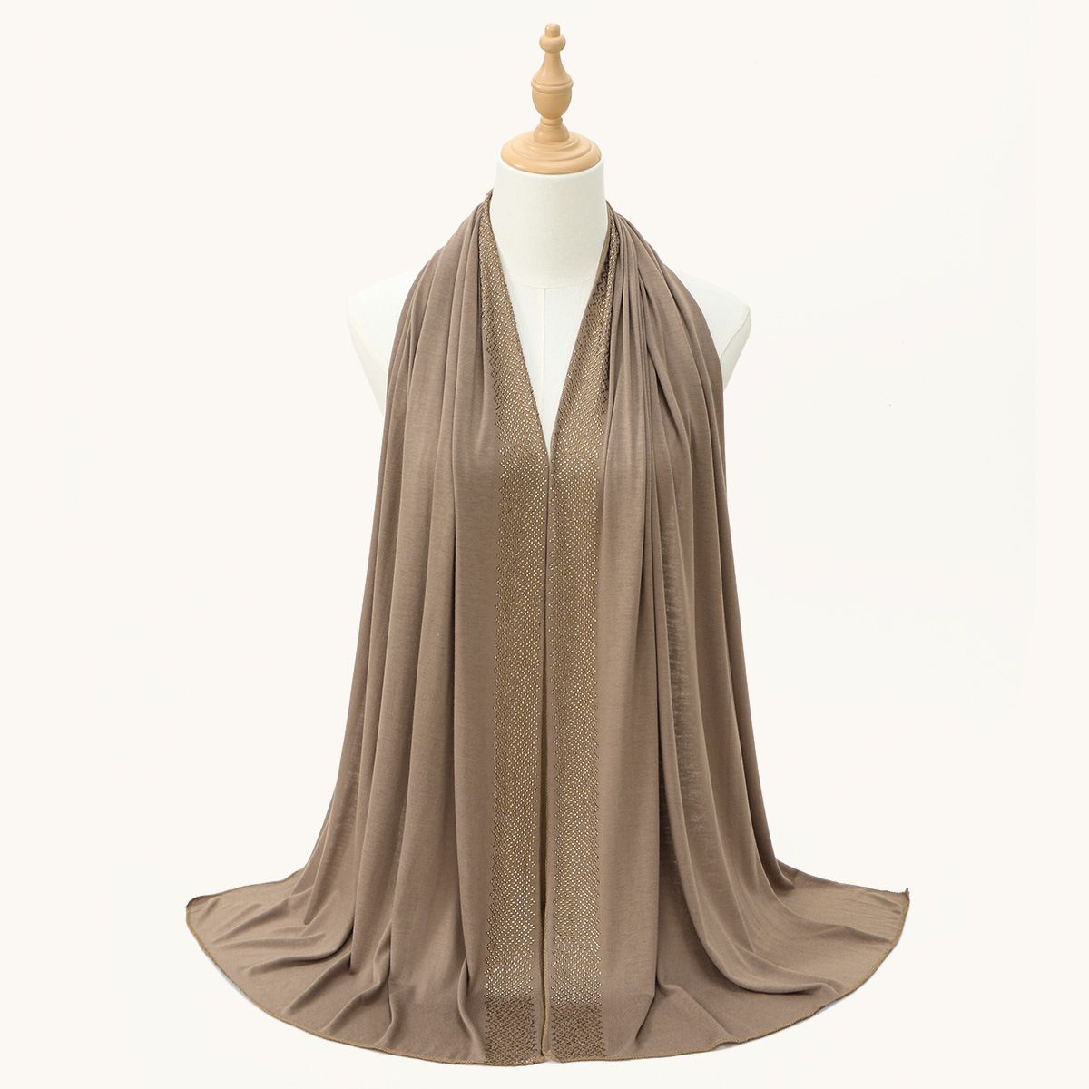 White Cotton Rhinestone Hijab Scarf for Women Long Shawl