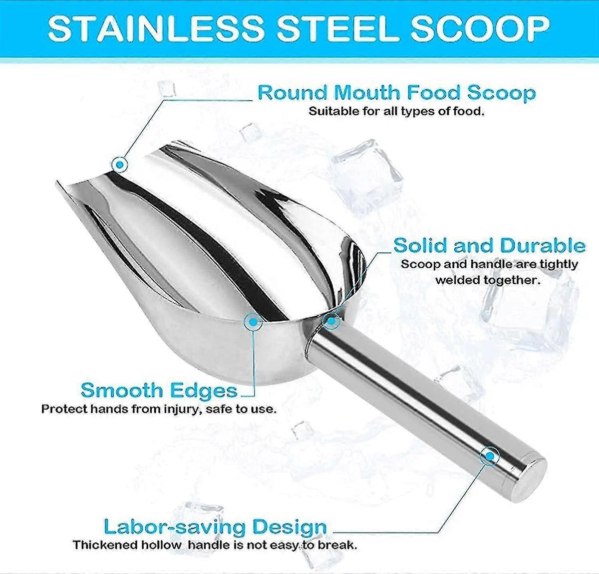 3-Pack Stainless Steel Nesting Ice Scoops - Thickened Flour/Food Scoop Set for Kitchen, Buffet & Bar Serving Tools