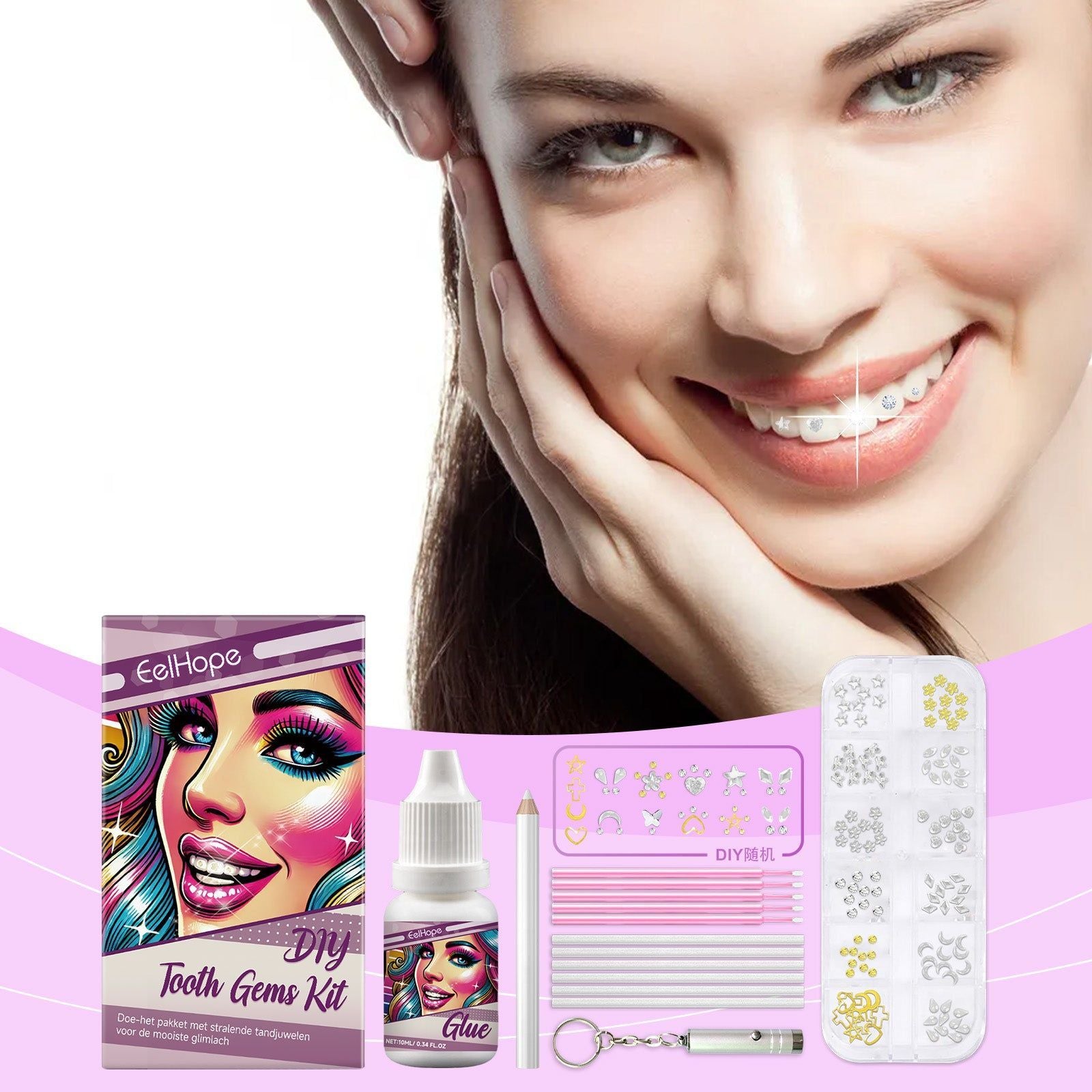 Create a Confident Smile with DIY Cosmetic Dentistry Kit, Gem Decor, UV Cure ,1set