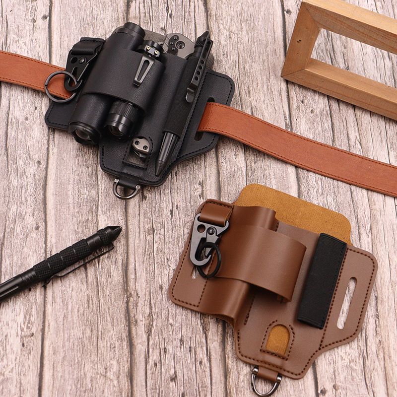 Tactically Tool Holsters PU Leather Belt Sheath Tool Organizer Pouch With Key Holder Pen Clip