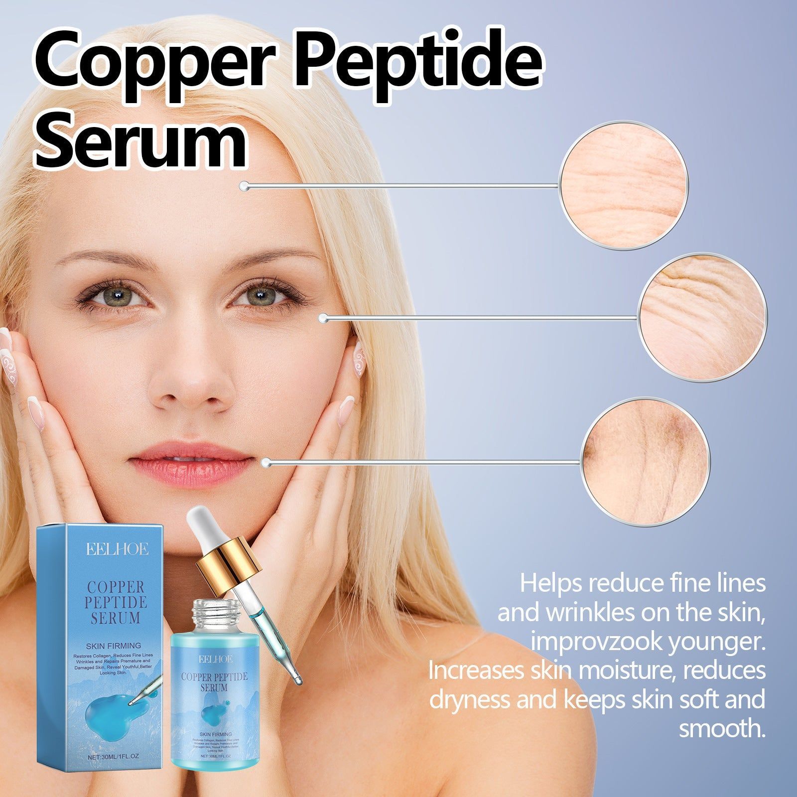 Copper Peptide Face Serum for Firming Skin, Anti-Aging, Brightening, Moisturizing ,30ml