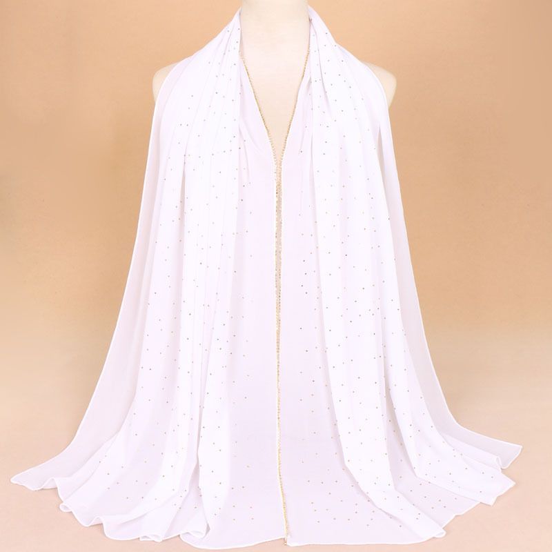 Pink Chiffon Rhinestone Pearl Hijab Scarf for Women
