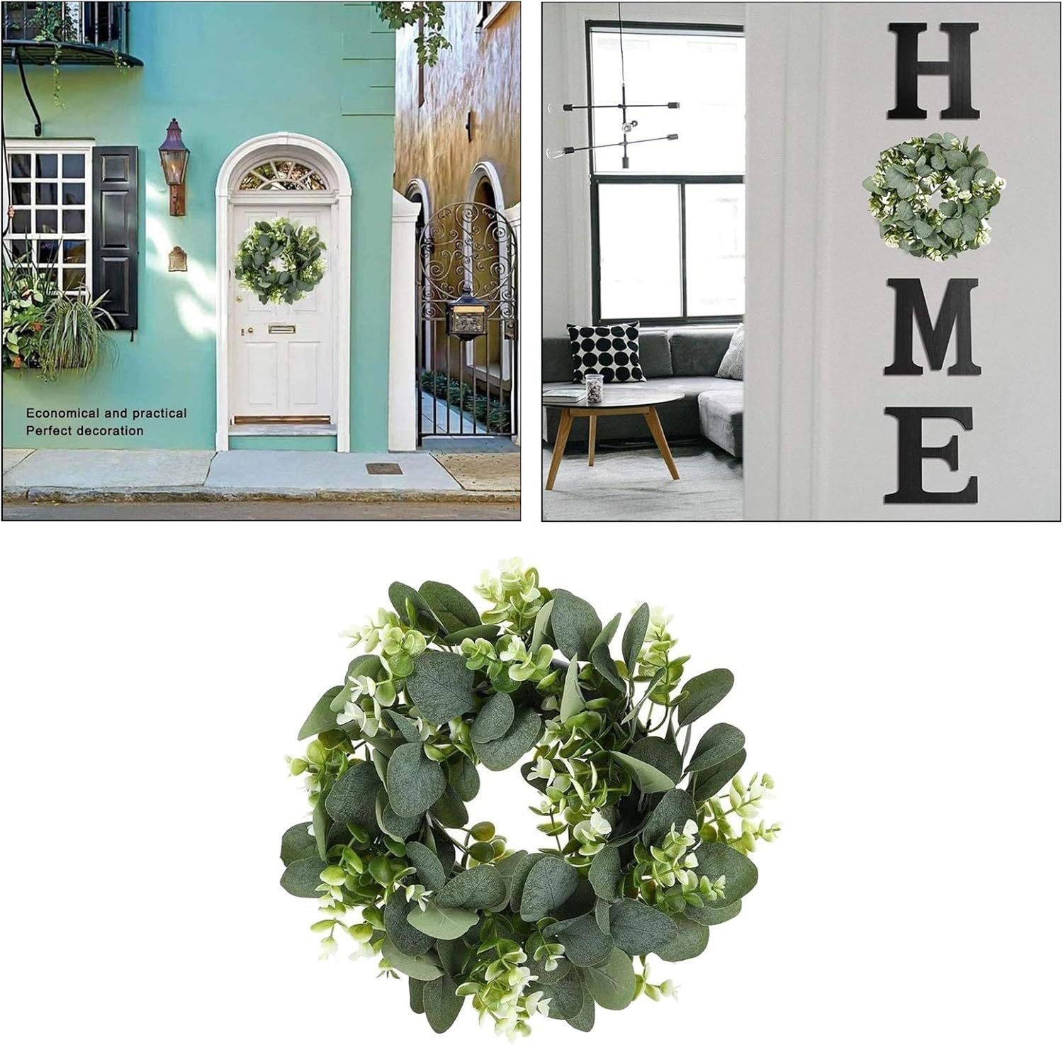 Artificial Eucalyptus Wreath 12inch Artificial Green Leaves Wreath for Front Door