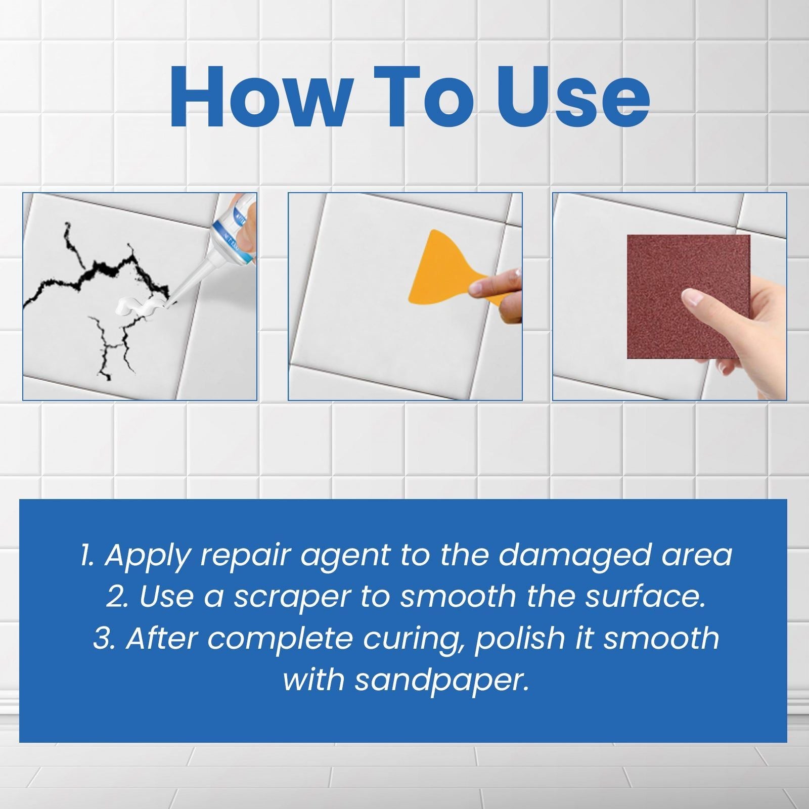 Fast Dry Tile Repair Glue, Crack Fix, Waterproof, Durable, Easy to Use ,1set