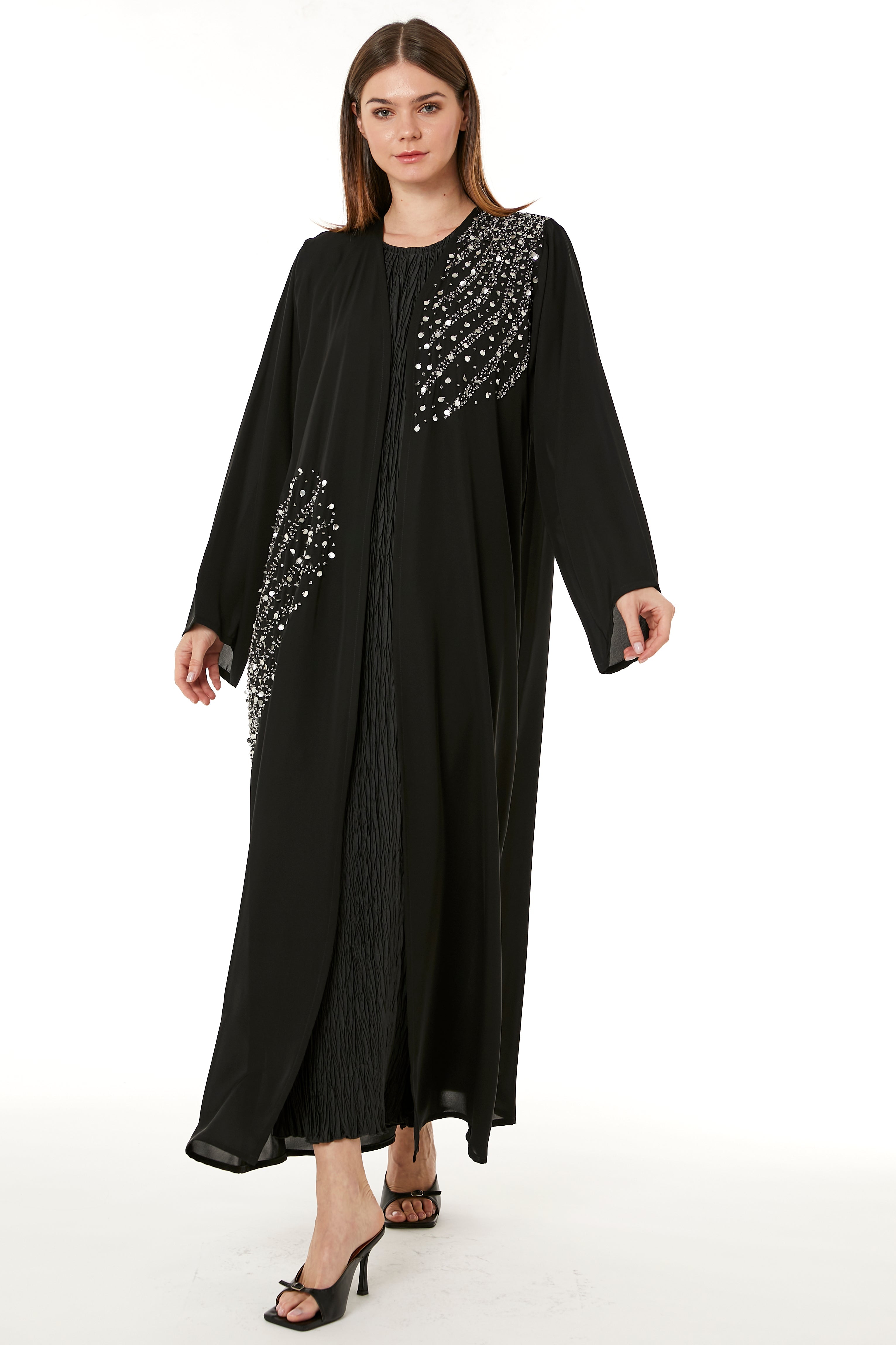 MOiSTREET Black Korean Nida Hand Embellished Abaya