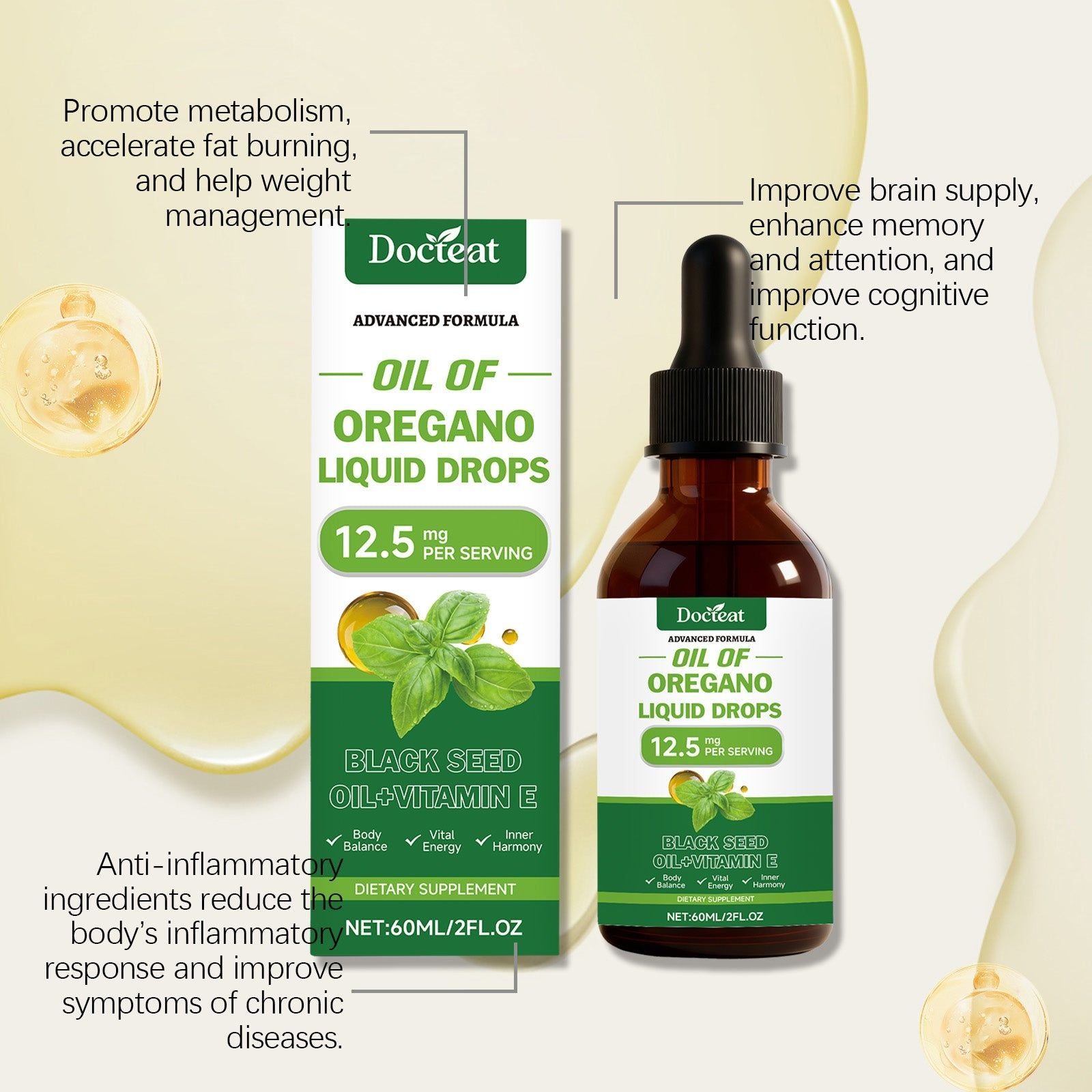 Boost Your Body Care with Oregano Oil Drops, Natural Vitality Support ,60ml