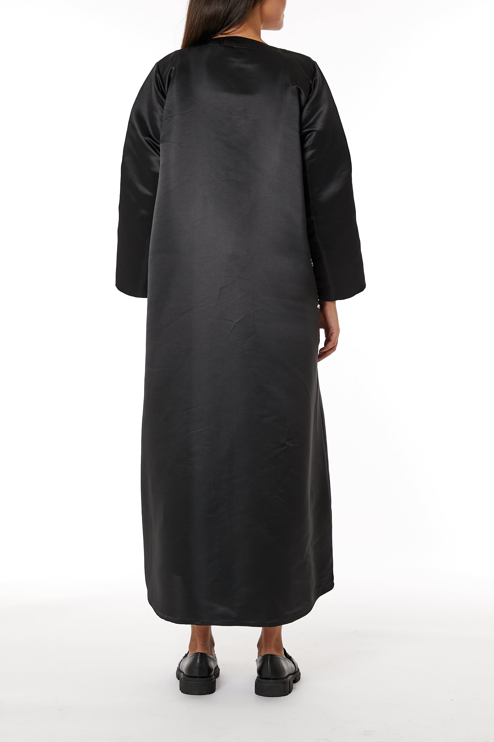 MOiSTREET Black Bridal Satin Embroidered Abaya