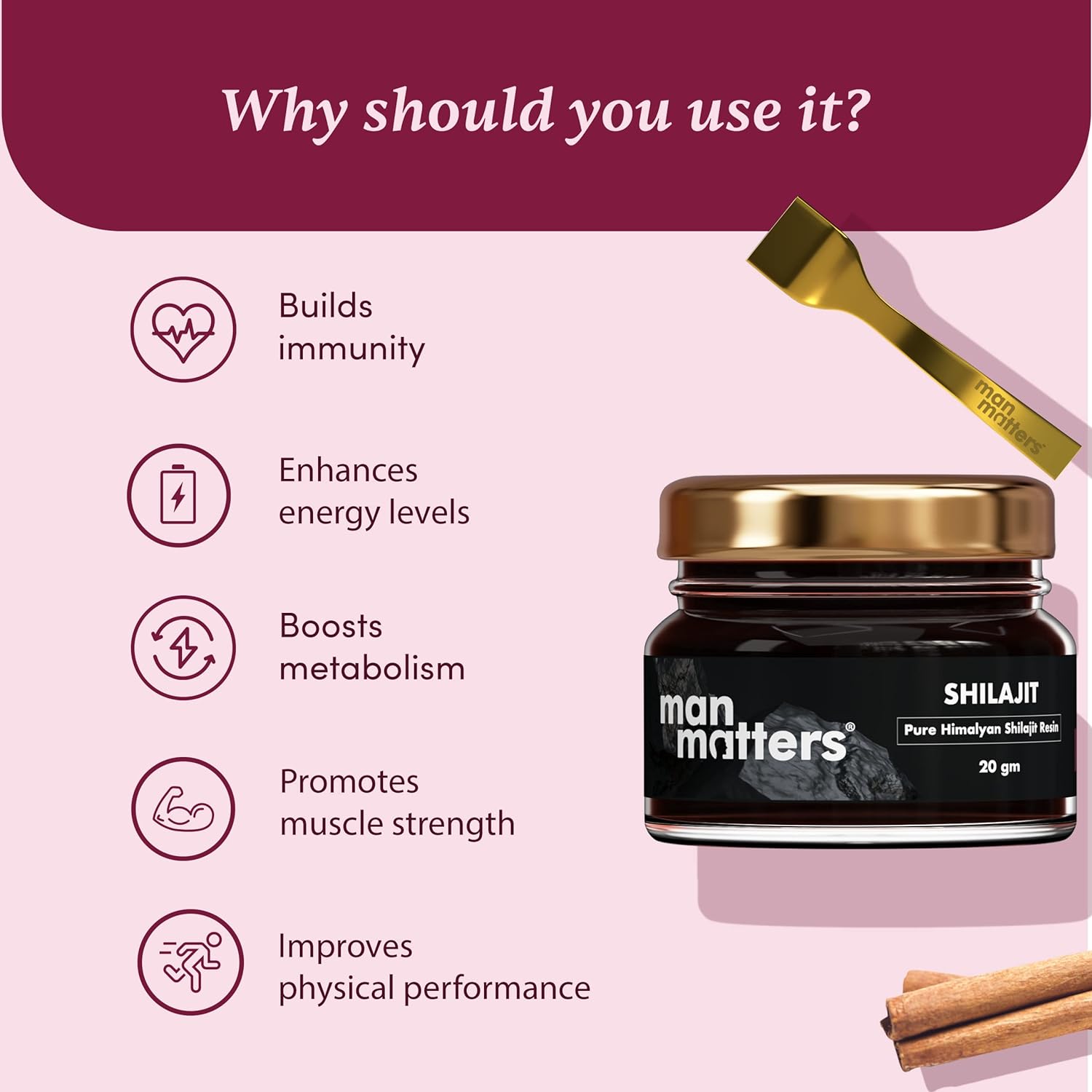 Man Matters 100٪ راتنج شلاجيت الهيمالايا النقي للرجال 20 جرام | يعزز المناعة والقوة | بدون مواد حافظة مضافة | 100٪ نباتي