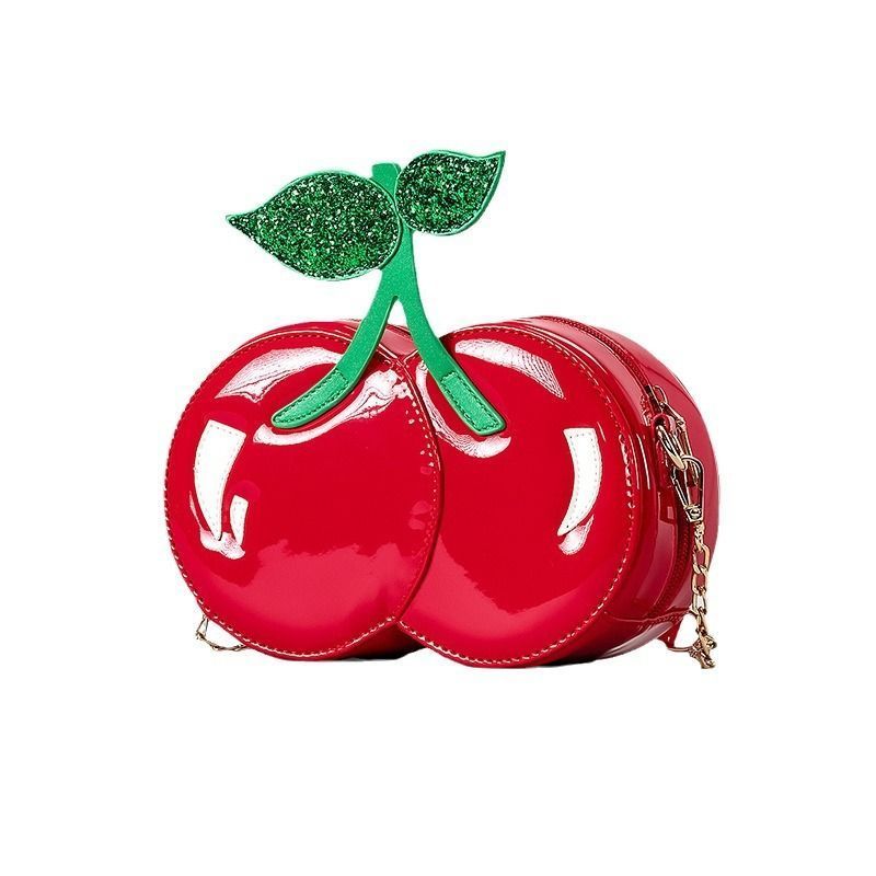 Red Cherry Bag Fun Shape Purse Handbag Summer Fruits Shiny Shoulder Bag