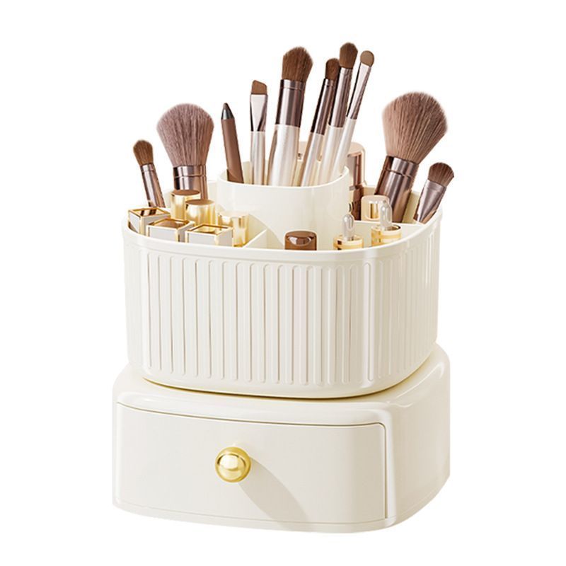 Rotatable Makeup Organizer Square Makeup Brush Holder With Drawer Display Case Jewelry Organizer