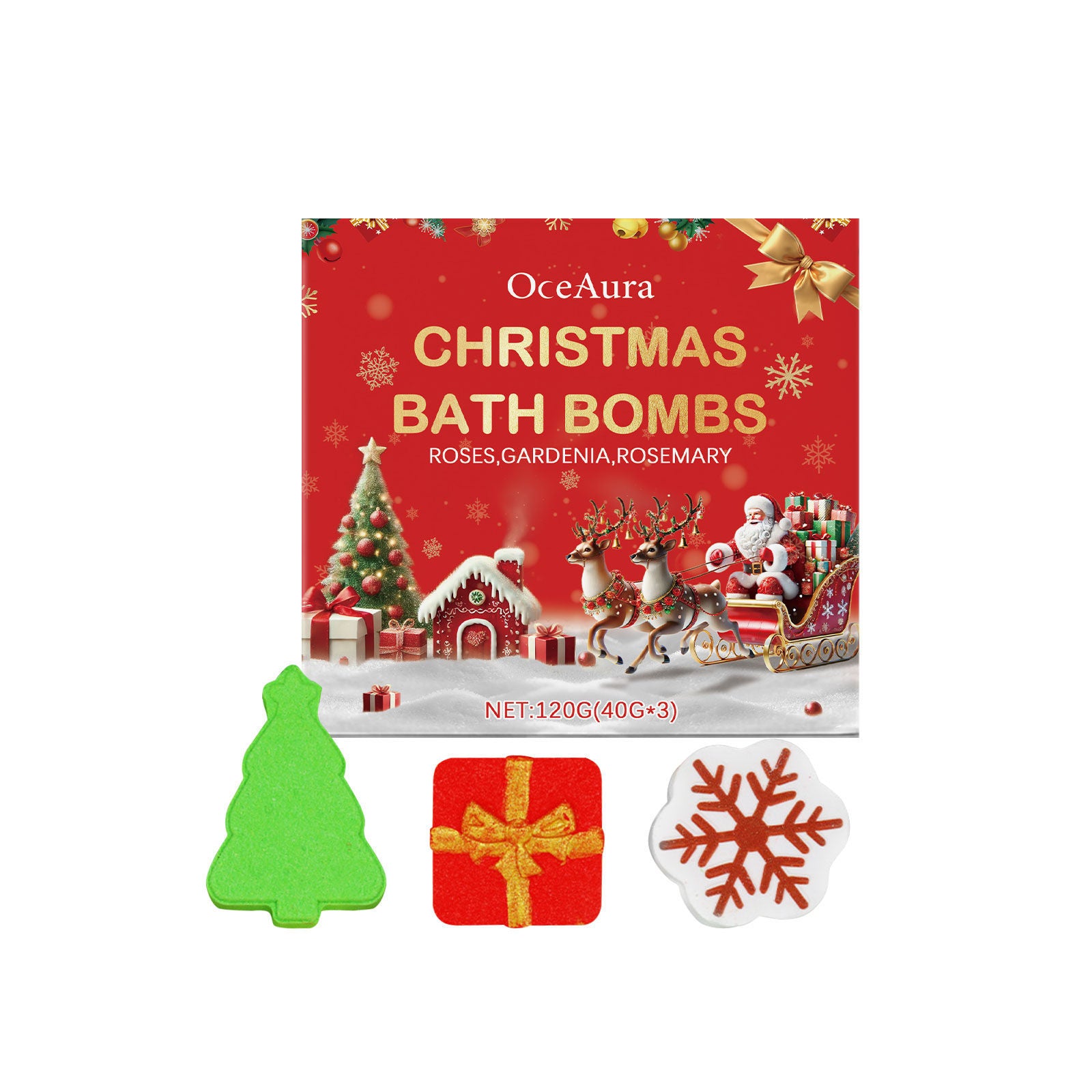 Christmas Bath Ball Set, Body Cleansing, Moisturizing, Fragrance, Spa Gift ,120g