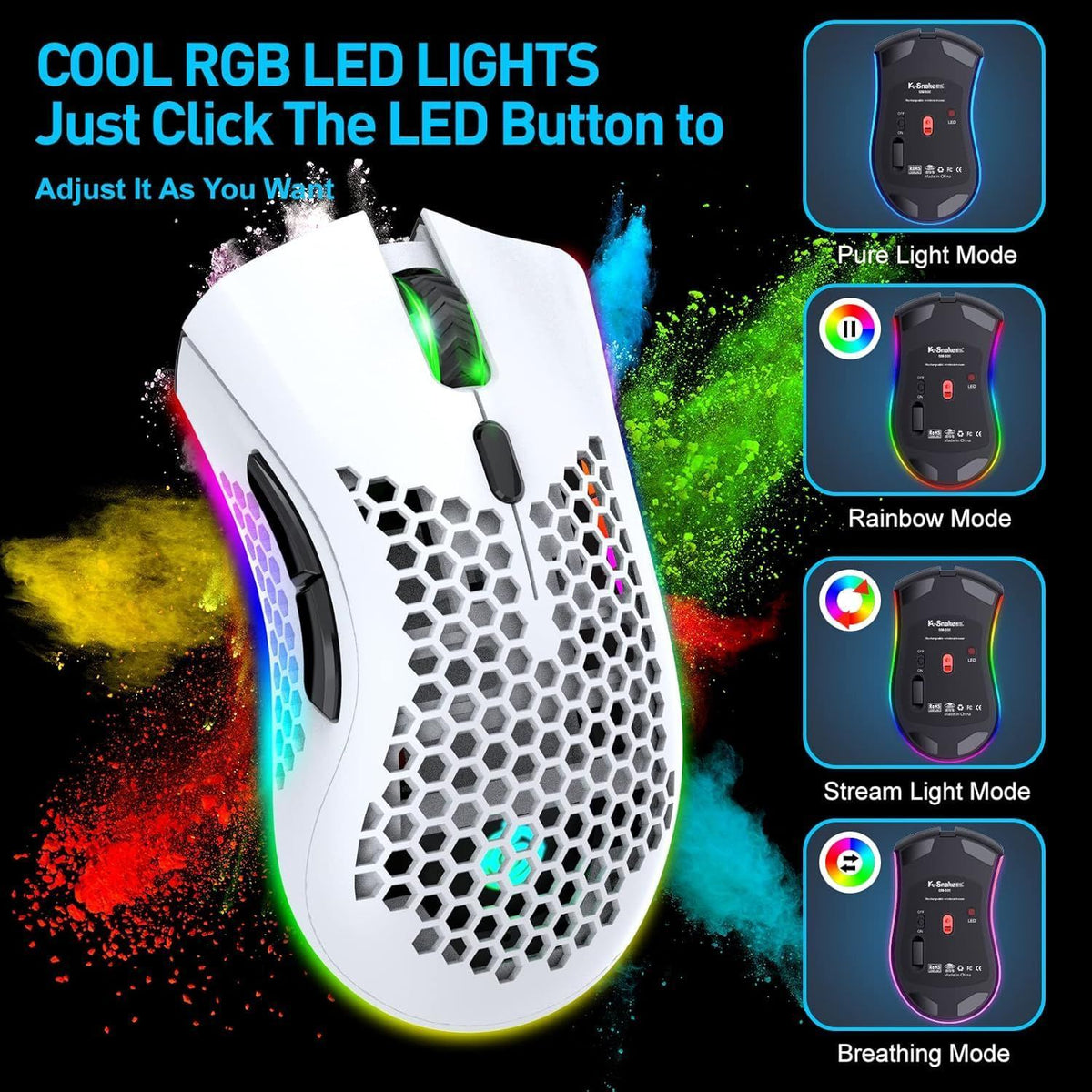 Wireless Gaming Mouse Honeycomb Design Rechargeable RGB Backlight Computer Mouse