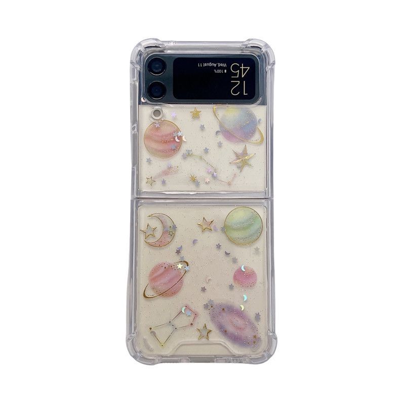 Phone Case For Samsung Zflip3 Fantasy Planets Pattern Folding Flap Protective Cover