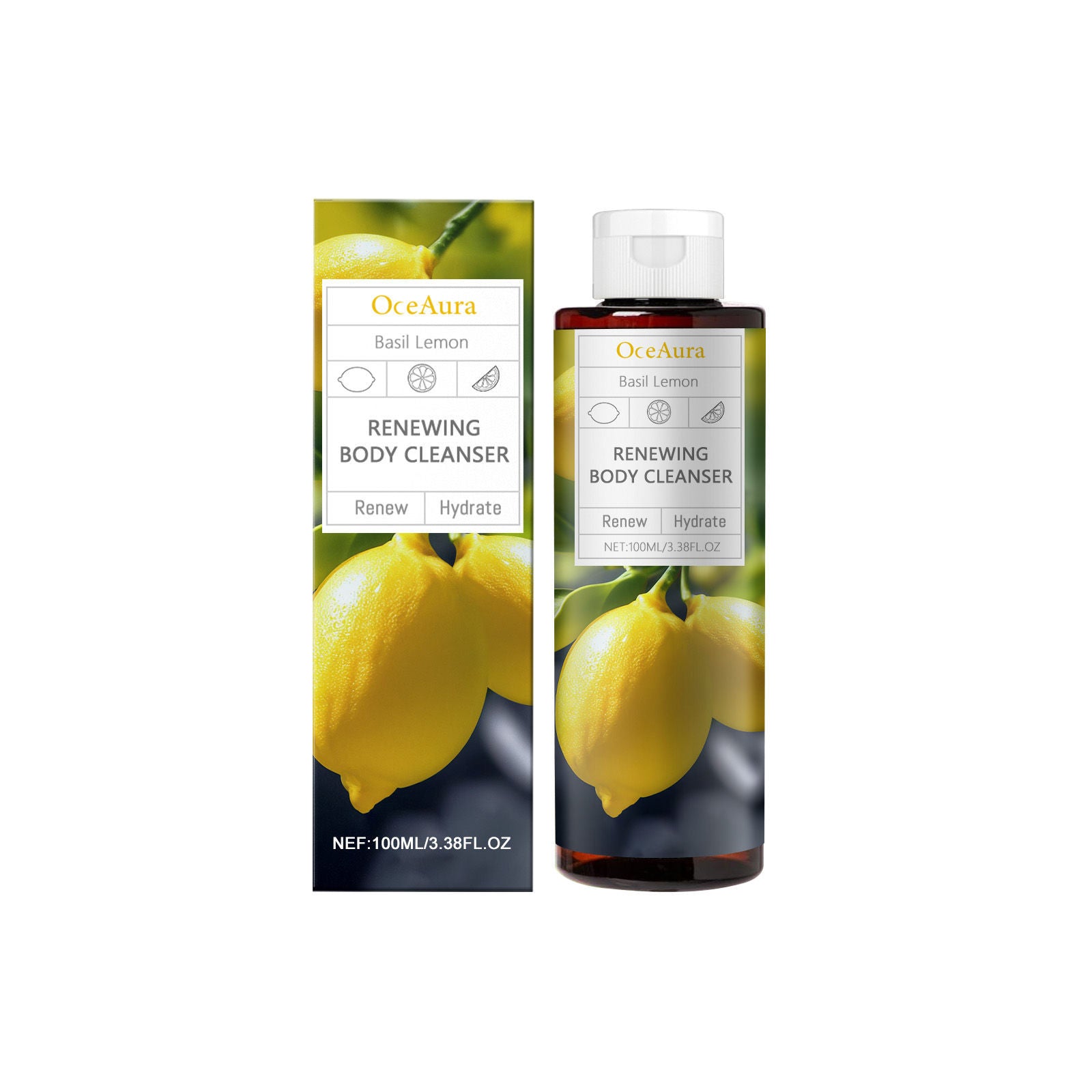 Basil Lemon Body Bath Gel, Hydrating, Refreshing, Natural Fragrance ,100ml